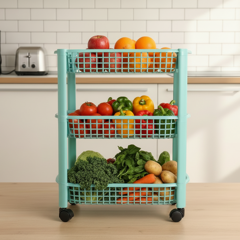 Three Layer Kitchen Storage Rack Sky Blue