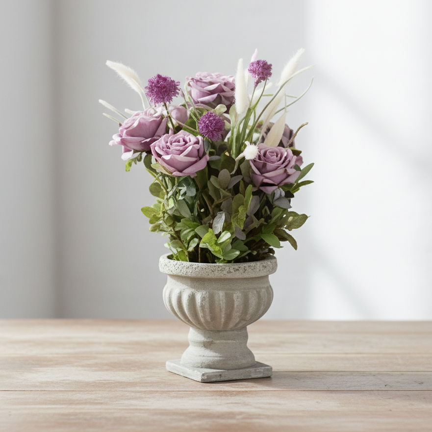 Artificial Roses Cement Vase Large