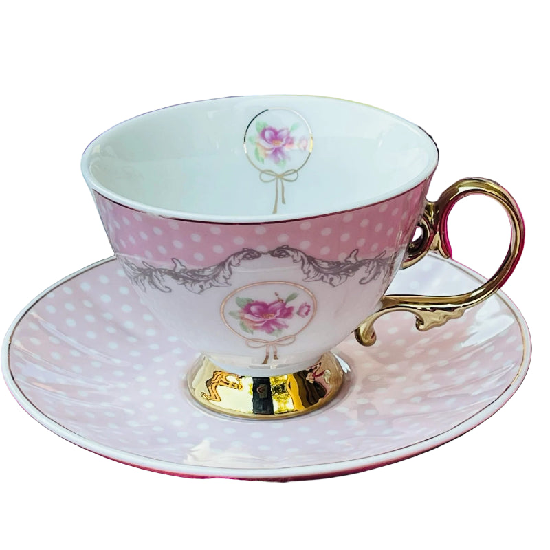 Ceramic Coffee Cup With Saucer Rose Dotted