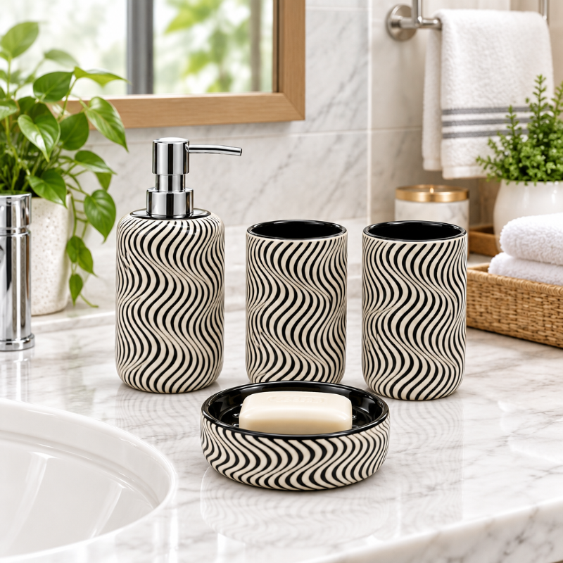 Ceramic Bathroom Set Zebra (Set of 4 Pcs)