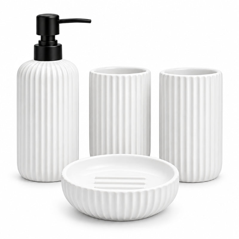 Ceramic Bathroom Set Fluted Matte White (Set of 4 Pcs)
