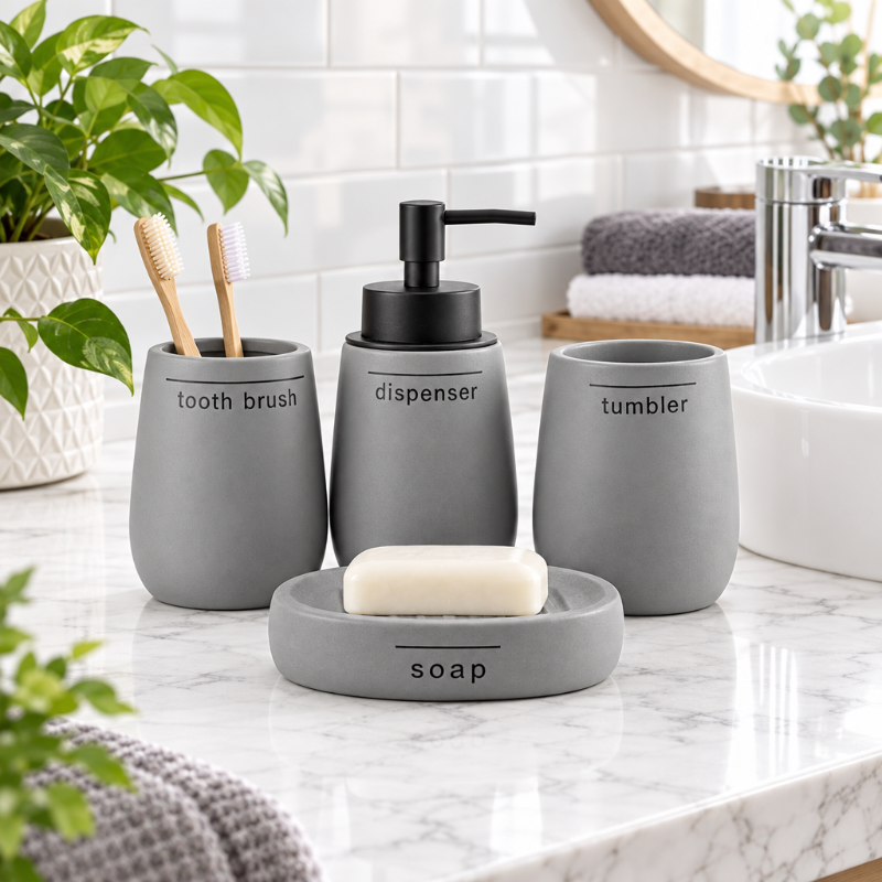 Ceramic Bathroom Set Grey (Set of 4 Pcs)
