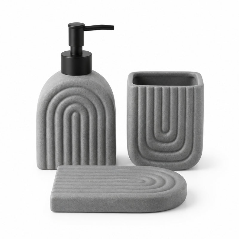 Ceramic Bathroom Set Ribbed Grey (Set of 3 Pcs)