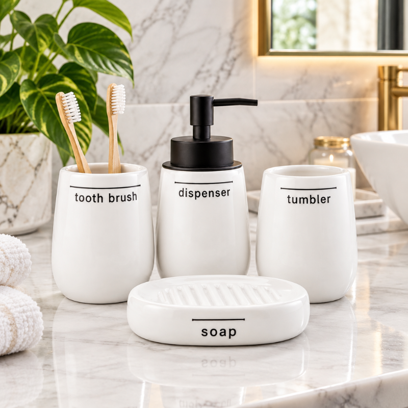 Ceramic Bathroom Set White (Set of 4 Pcs)