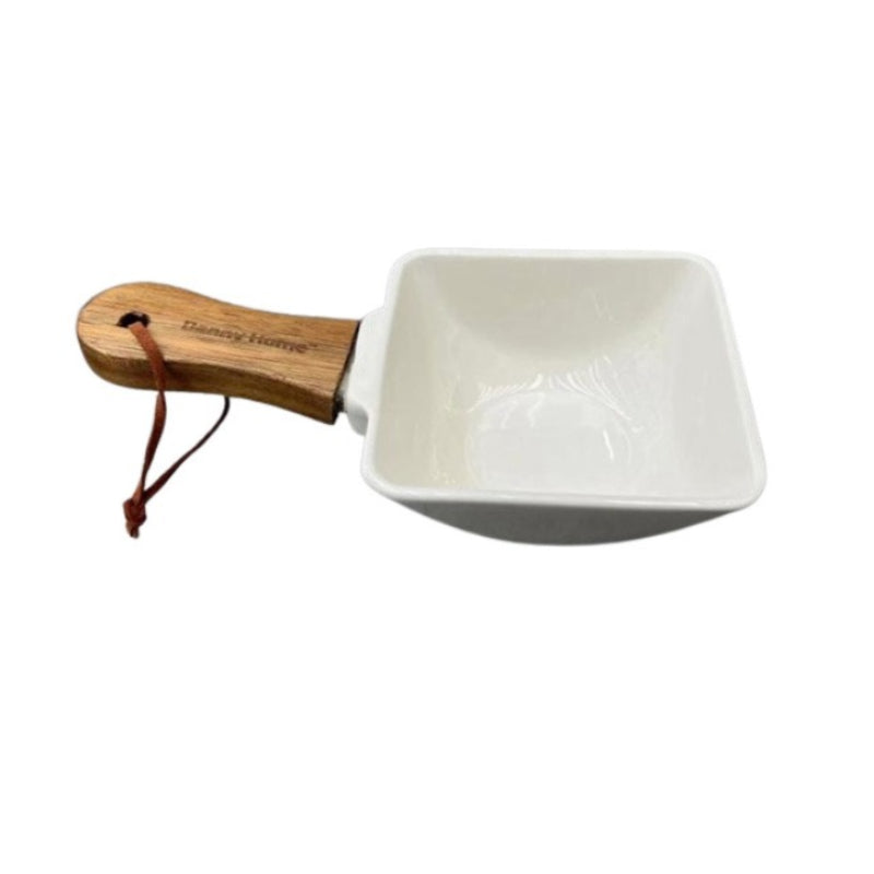 Ceramic Dish Plate With Wooden Handle 7.5"