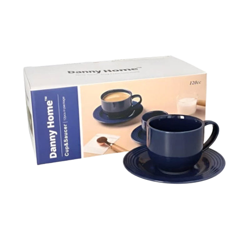Ceramic Tea Cup With Saucer Blue 220ml (Set of 6)