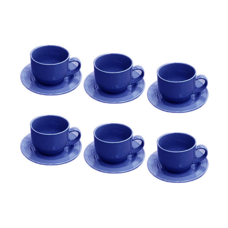 Ceramic Tea Cup With Saucer Blue 220ml (Set of 6)