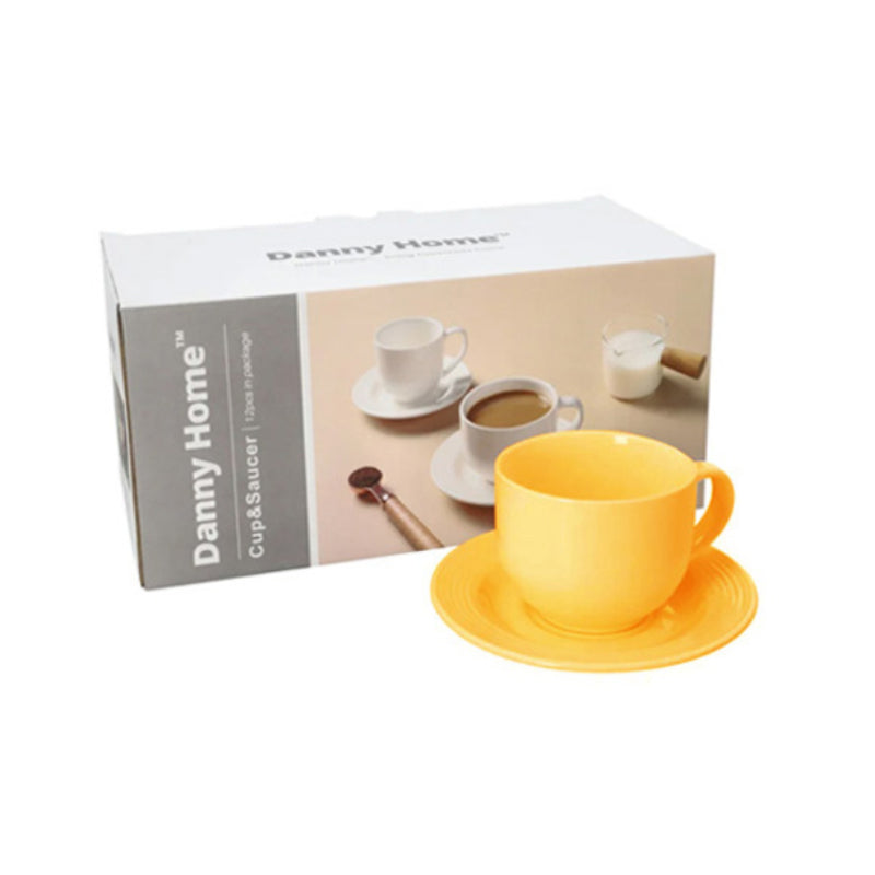 Ceramic Tea Cup With Saucer Yellow 220ml (Set of 6)