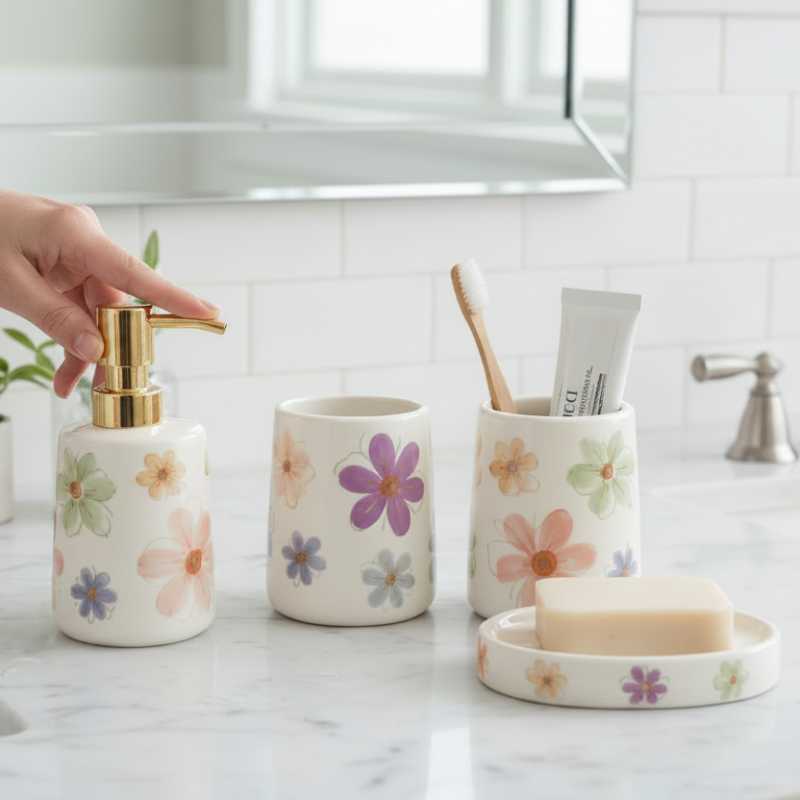 Bathroom Set Floral (Set of 4)