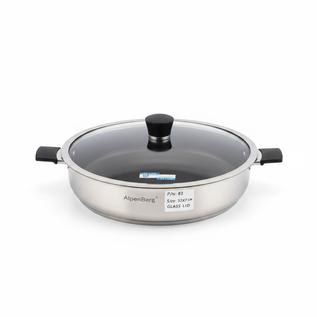 Stainless Steel Karahi 32cm With Glass-Lid