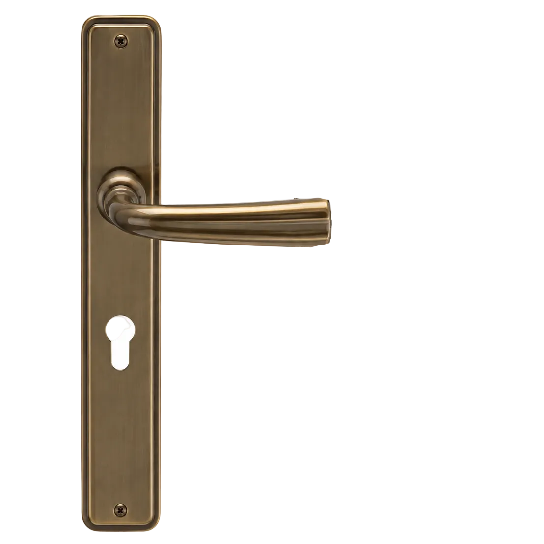 Bronze brass door lever handle on rectangular mounting plate