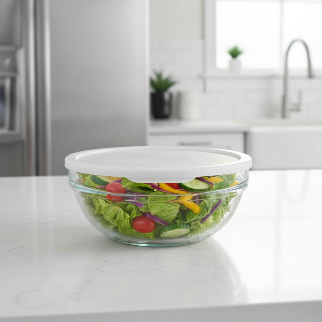 Chefs Round Glass Bowl With White Lid 1700ml