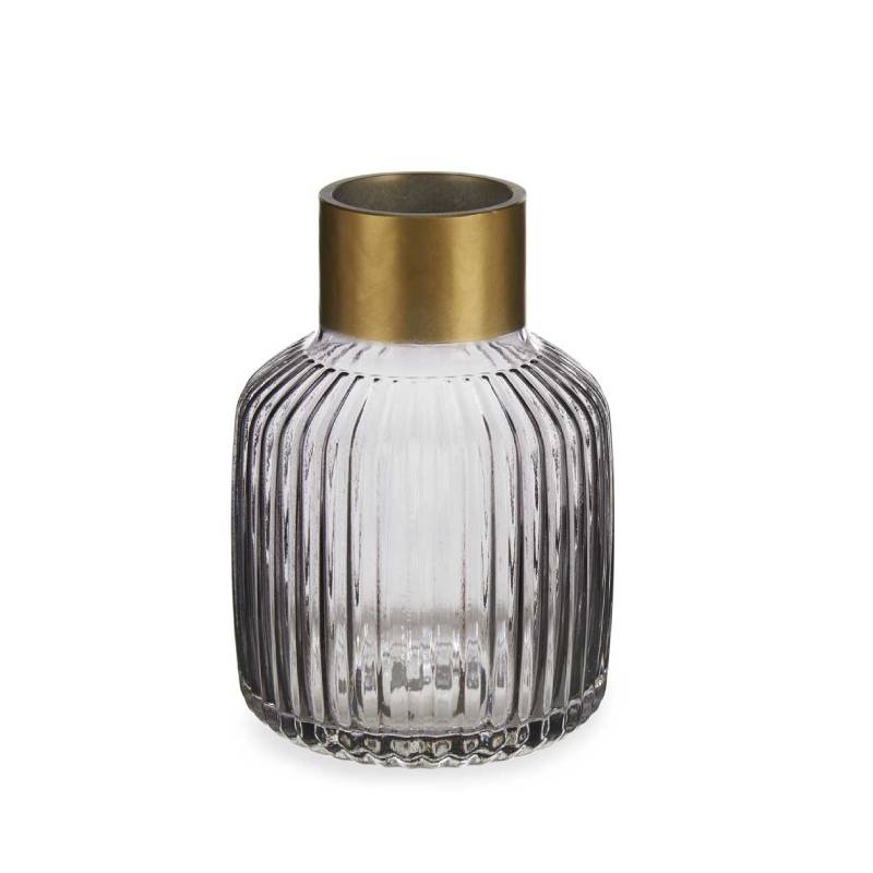 Crystal Vase Stripes Gold Large Anthracite