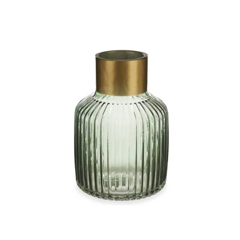 Crystal Vase Stripes Gold Large Green