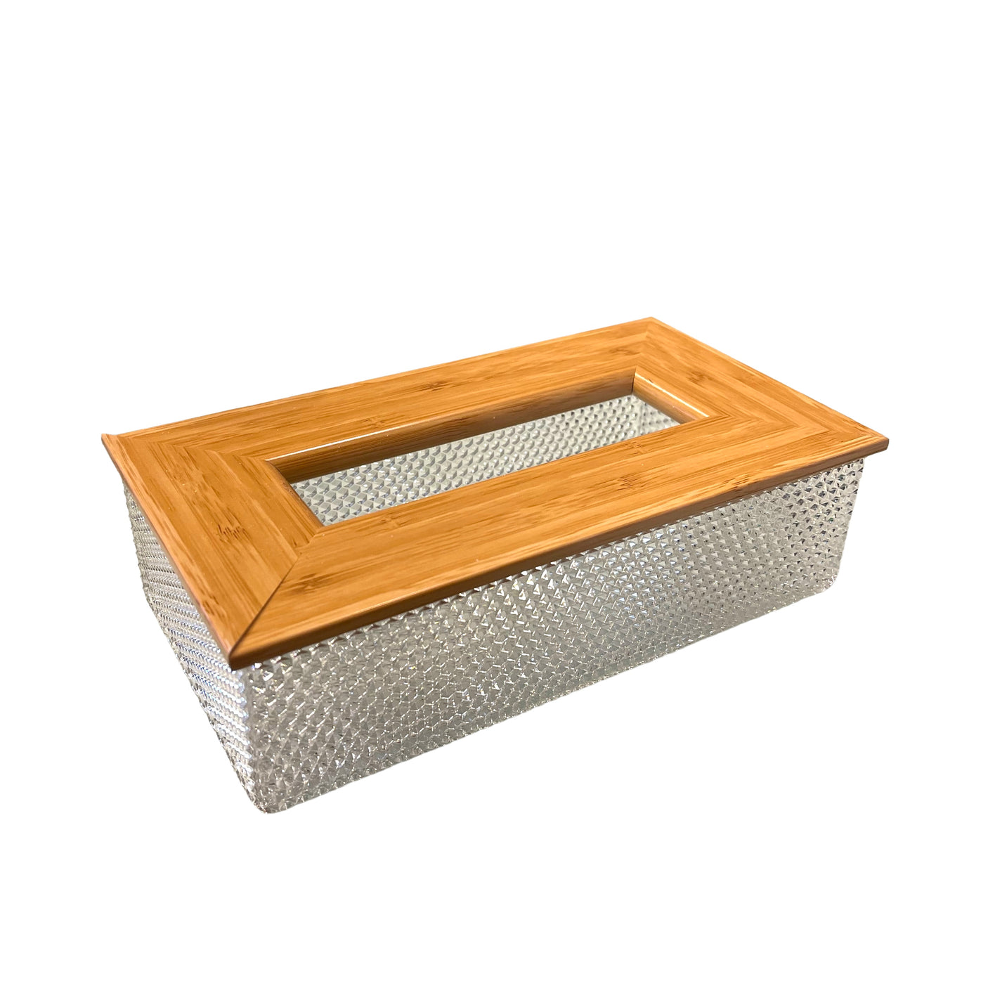 Plastic Tissue Box White With Wooden Lid