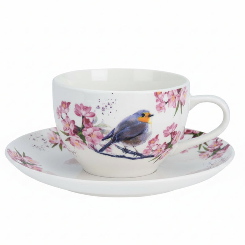 Cup and Saucer Bird & Floral Design