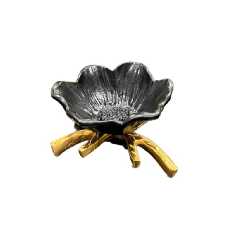 Damascus Flower Dish Gold & Black