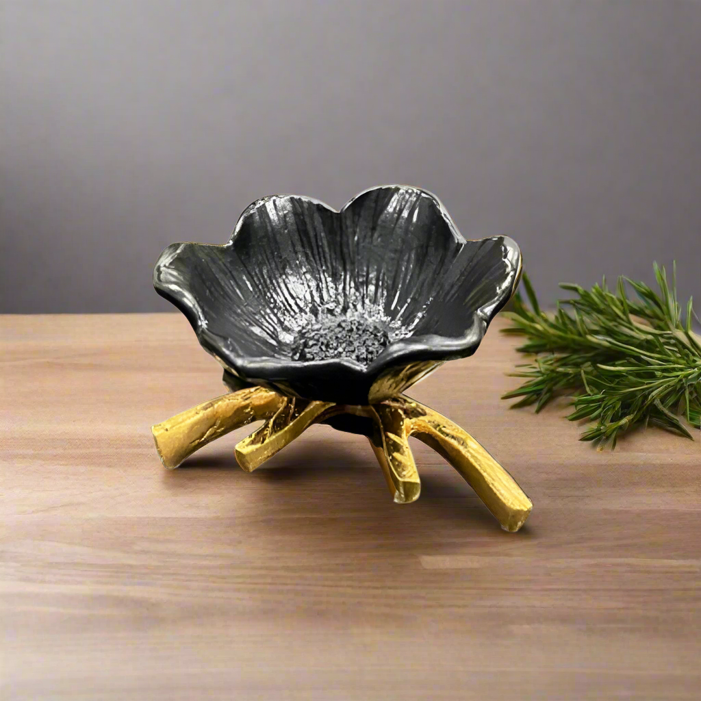 Damascus Flower Dish Gold & Black