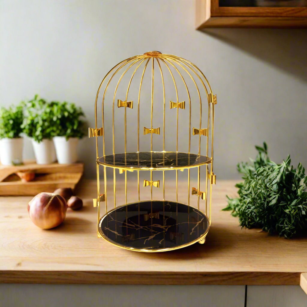 2 Tier Stainless Steel Serving Platter Gold