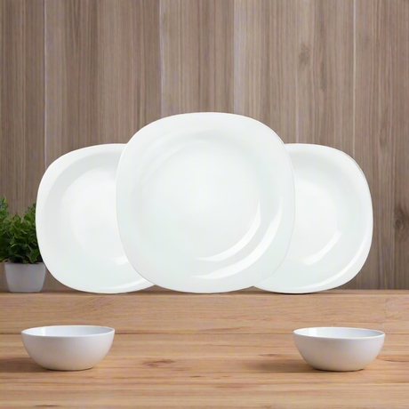 Golden Opal Carine Plain White Dinner Sets (Set of 18pcs)