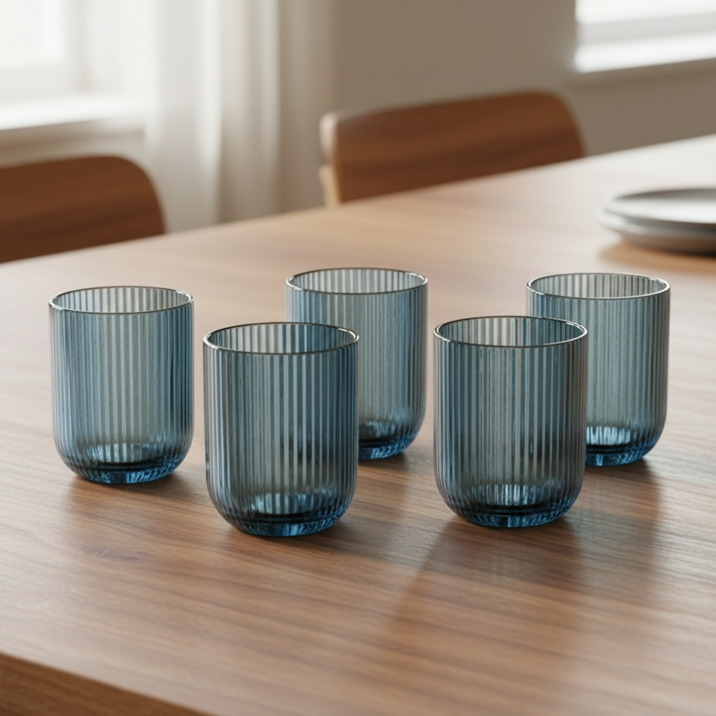 Drink Serving Glass Dark Blue Stripes 270ml (Set of 6)