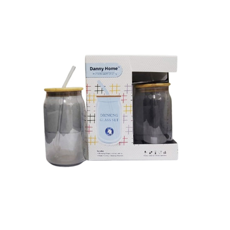 Drinking Glass With Straw & Wooden Lid 480ml