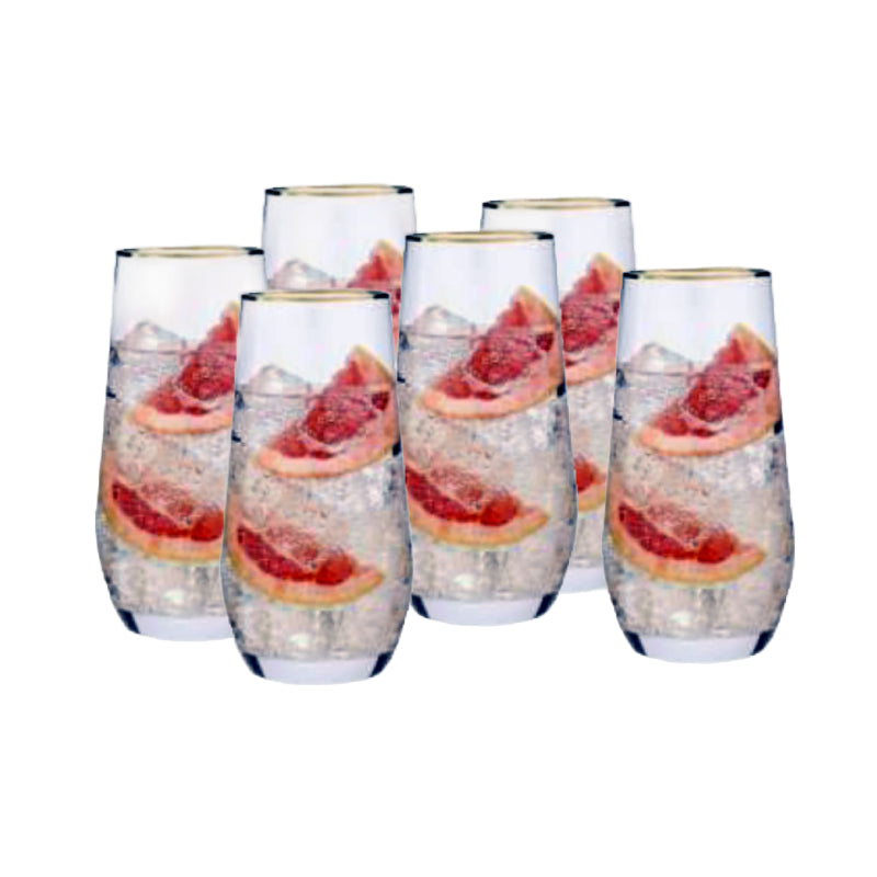 Drinking Serving Glass 550ml Gold Rimmed (Set of 6pcs)