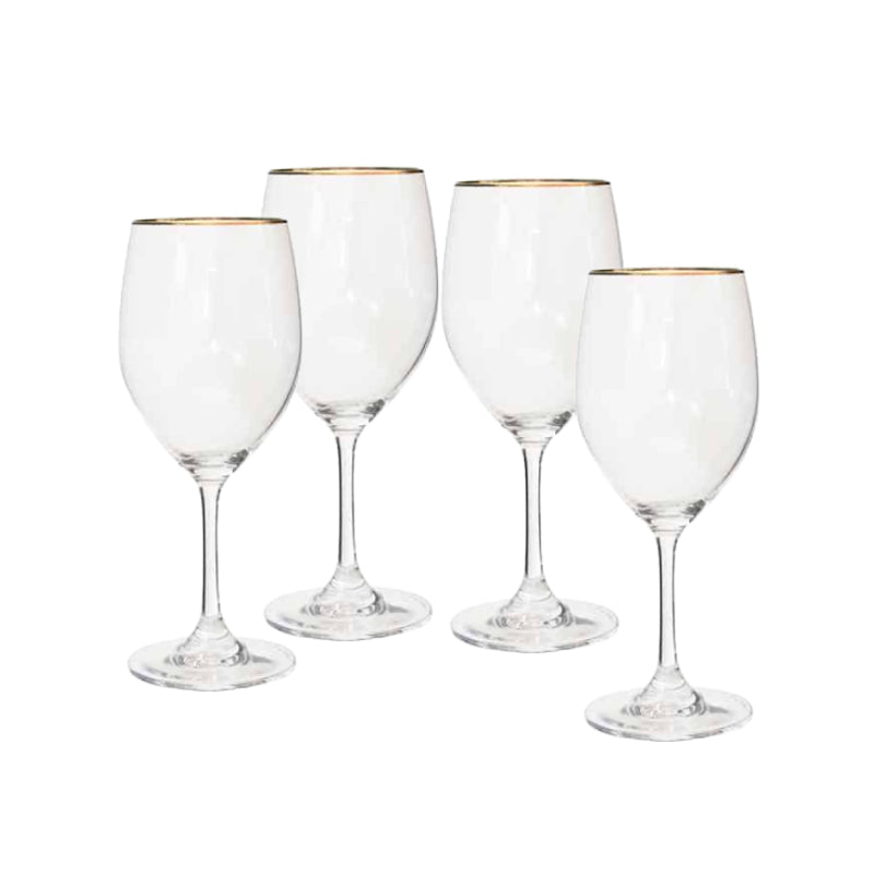 Drinking Serving Golden Rimmed Wine Glass (Set of 4pcs)