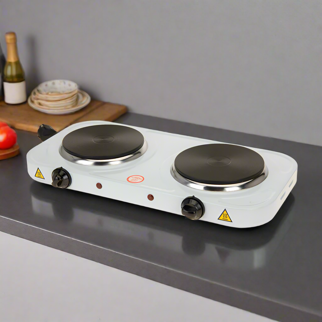 Electric Hotplate Double White 1000W