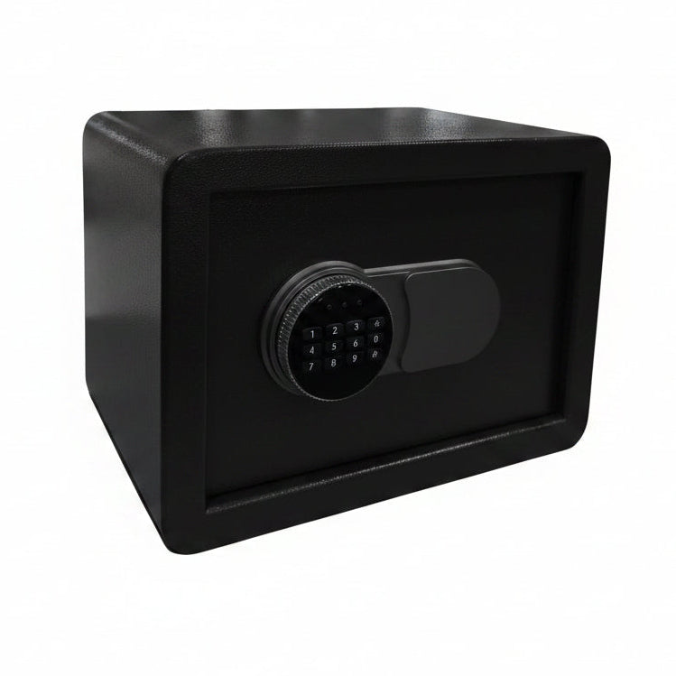 Digital steel safe with black front keypad panel