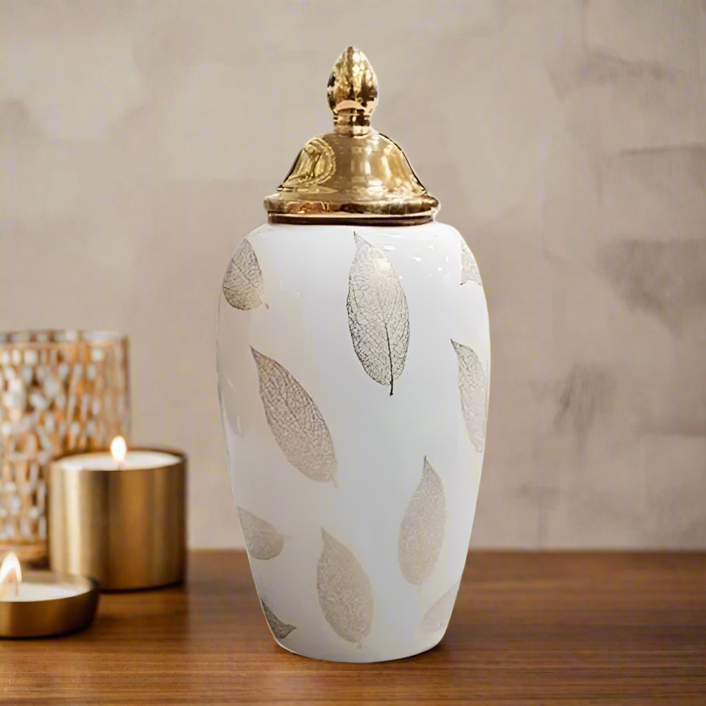 Ceramic Vase Floral White & Gold