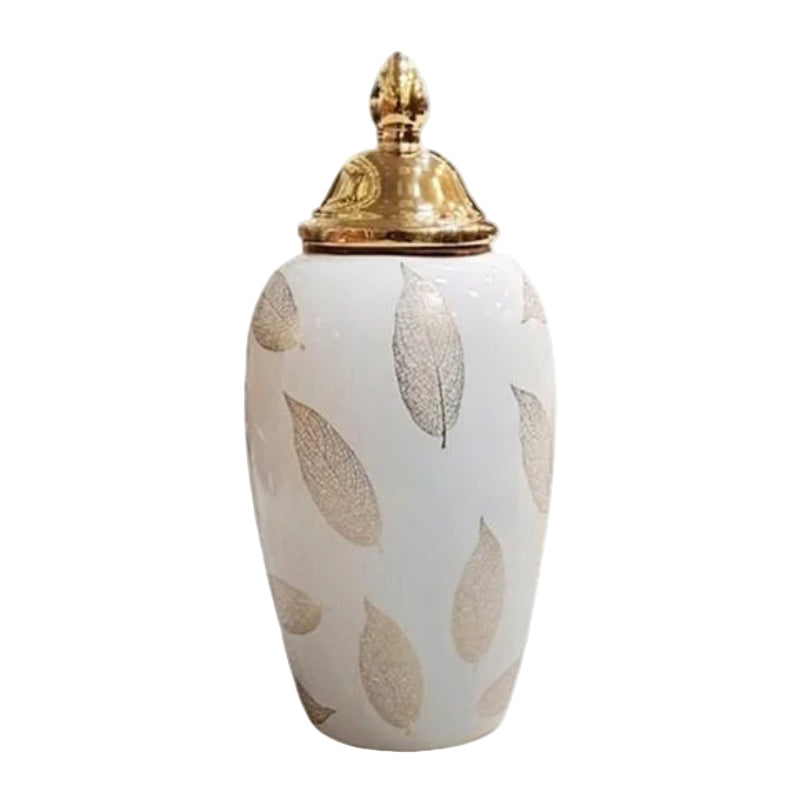 Ceramic Vase Floral White & Gold