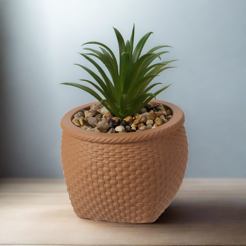 Faux Plant In Cement Pot
