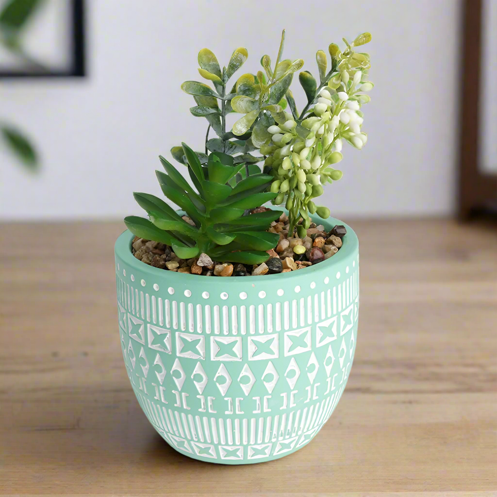 Faux Plant In Cement Pot
