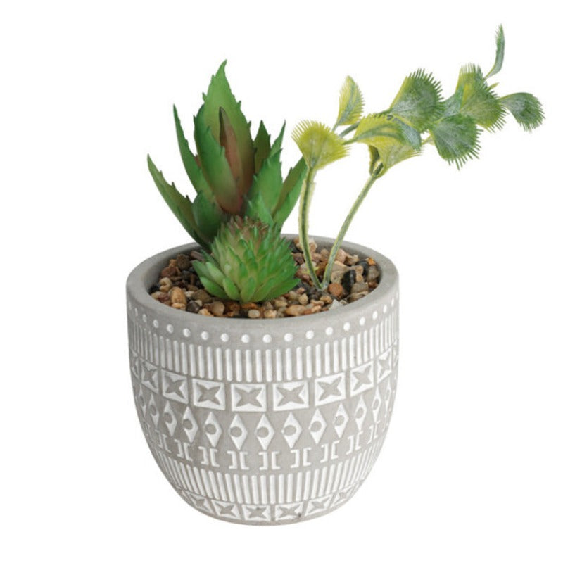 Faux Plant In Cement Pot