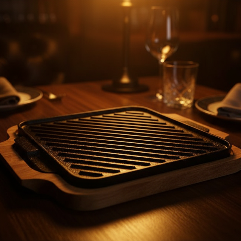 Cast Iron Sizzler 26cm With Wooden Base