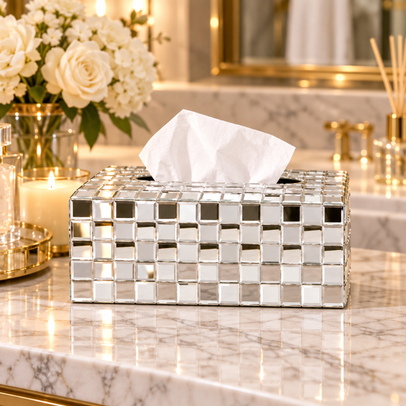 Rectangular Tissue Box Checkered Silver
