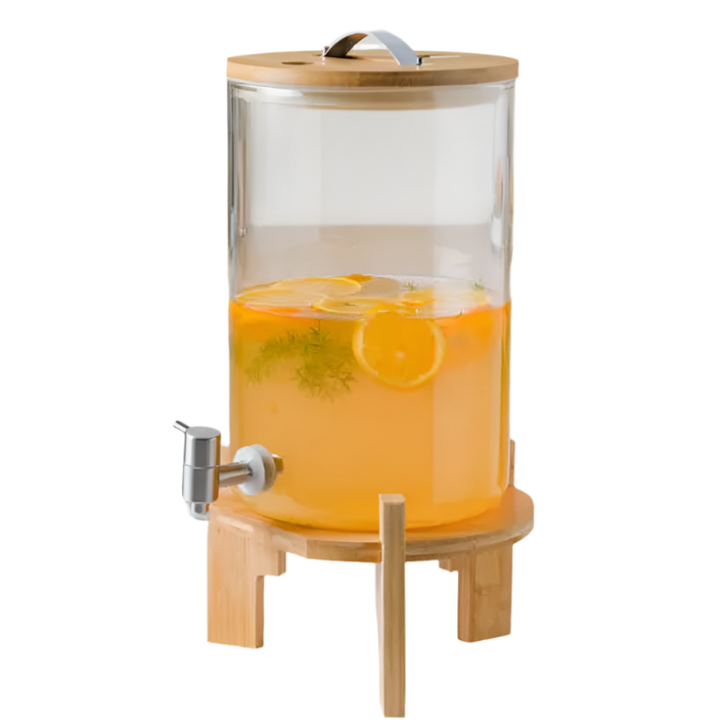 Glass Beverage Dispenser with Bamboo Lid & Stand 11L
