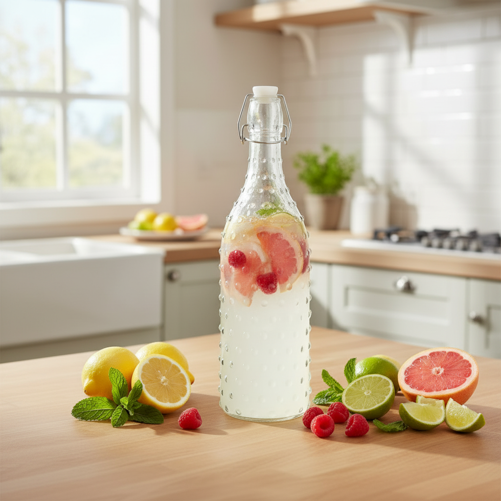 Glass Bottle With Swing Lid 1000ml (Assorted Designs)
