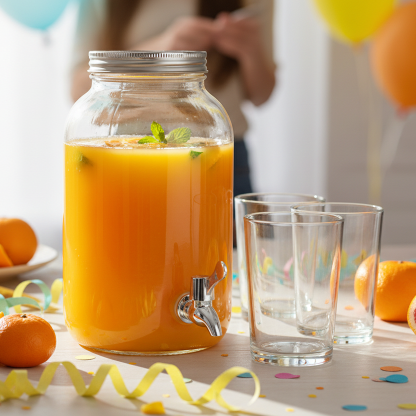 Glass Beverage Dispenser 3L With Four Glasses 390ml