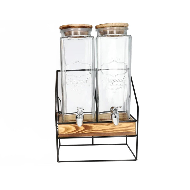 Glass Beverage Dispenser With Wooden Lid