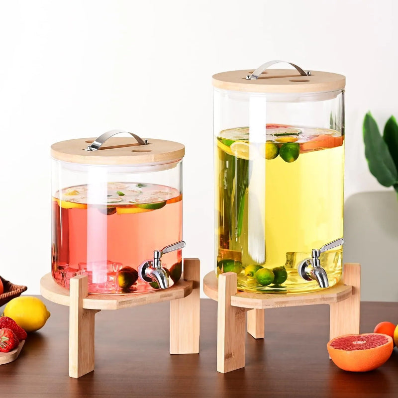 Glass Beverage Dispenser with Bamboo Lid & Stand 11L