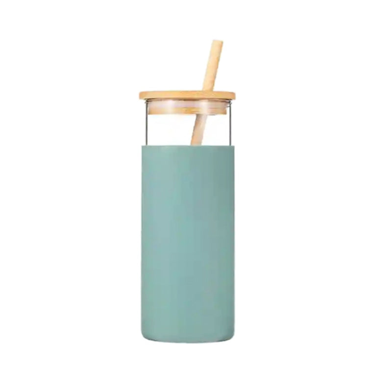 Glass Drink Bottle With Straw 480ml
