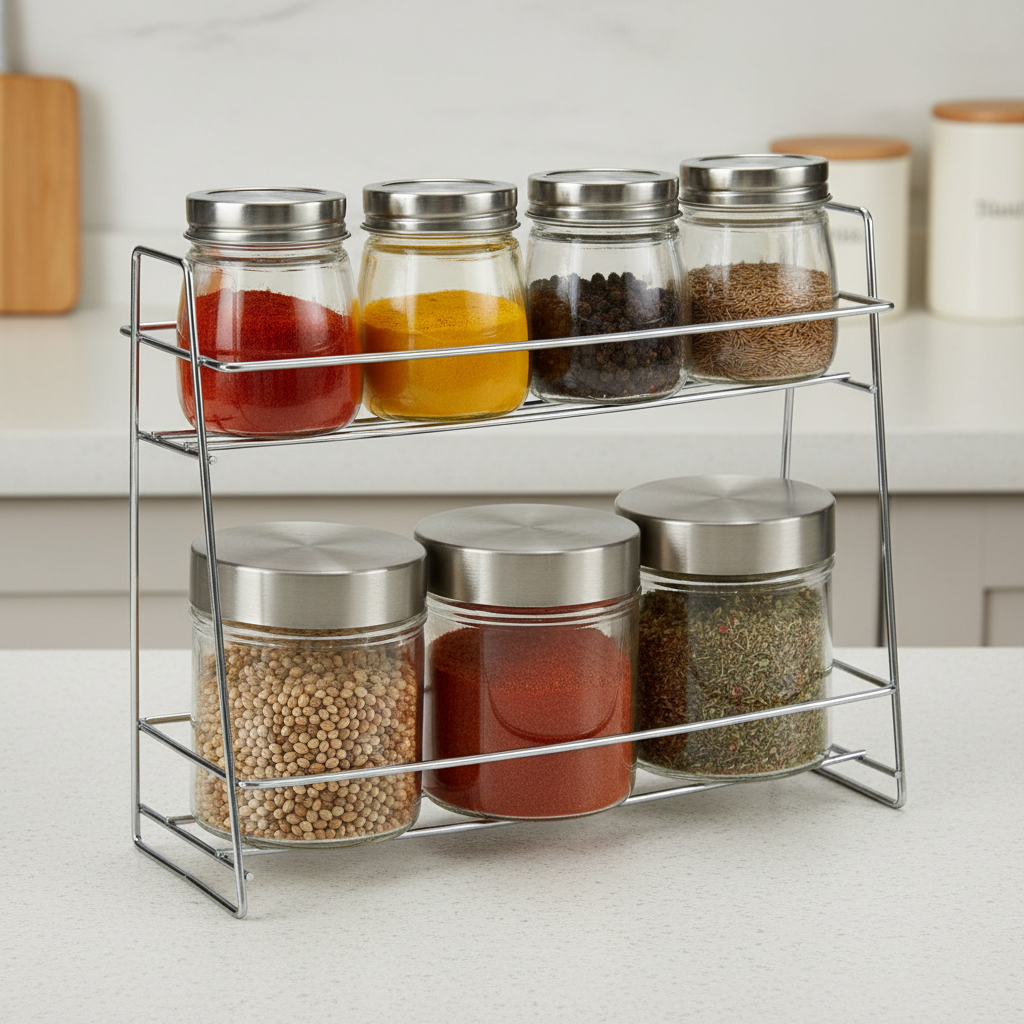 Glass Spice Jar With Stand (Set of 7)