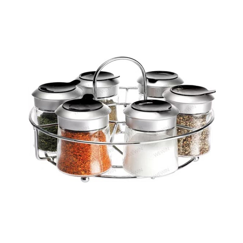 Glass Spice Jar With Steel Stand 60ml (Set of 7pcs)