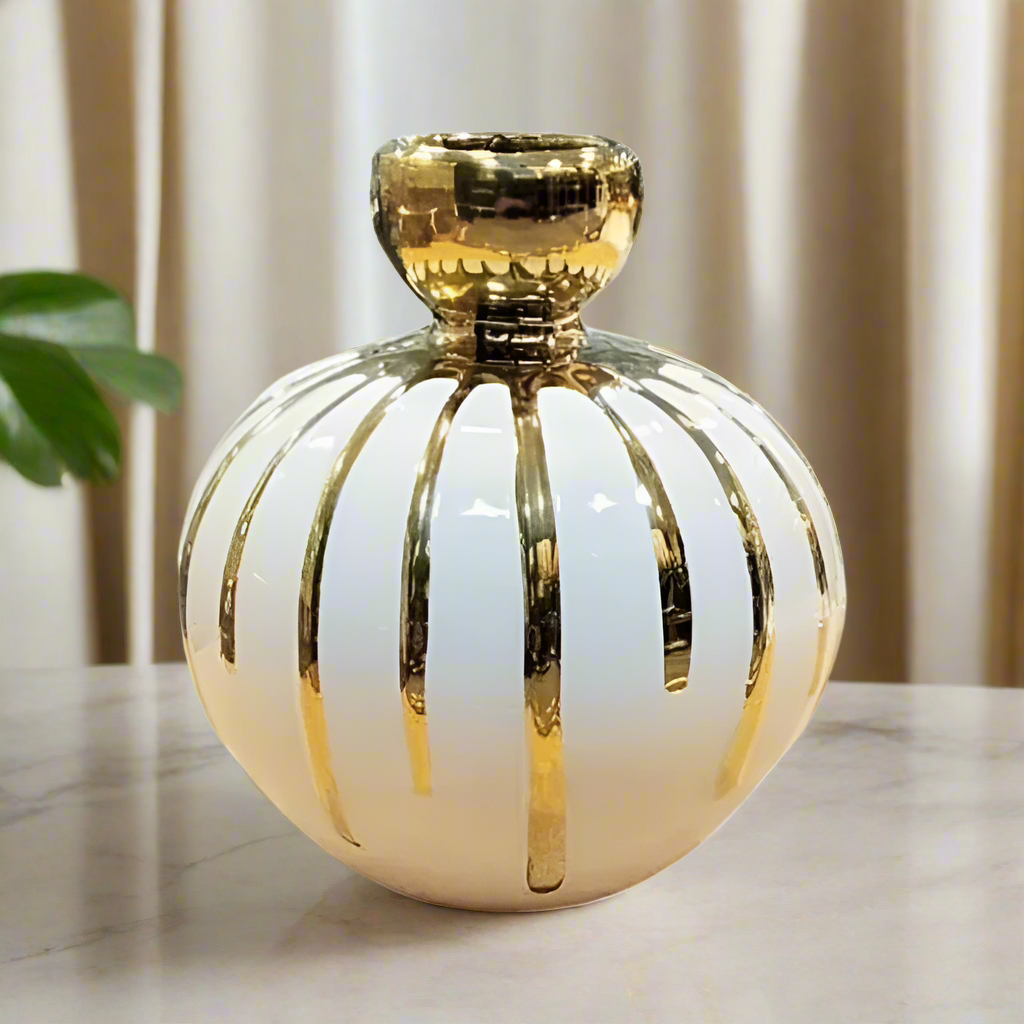 Ceramic Vase White & Gold