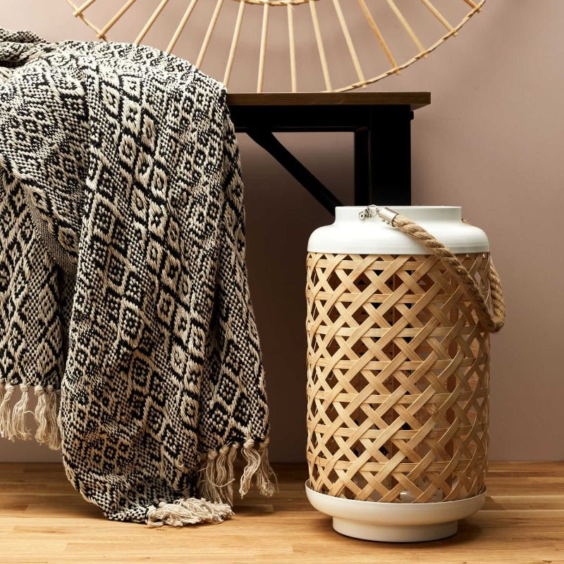 Open weave Lantern Wooden 21 x 21 x 38.5cm