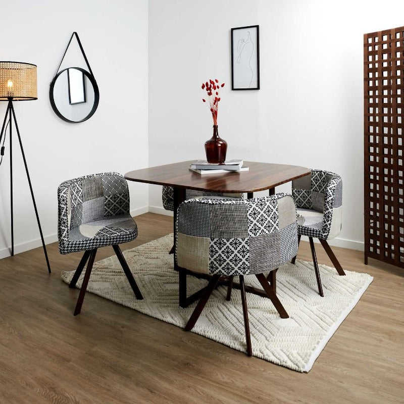 Patch Work Grey Chairs & Table Set ( Set of 4)