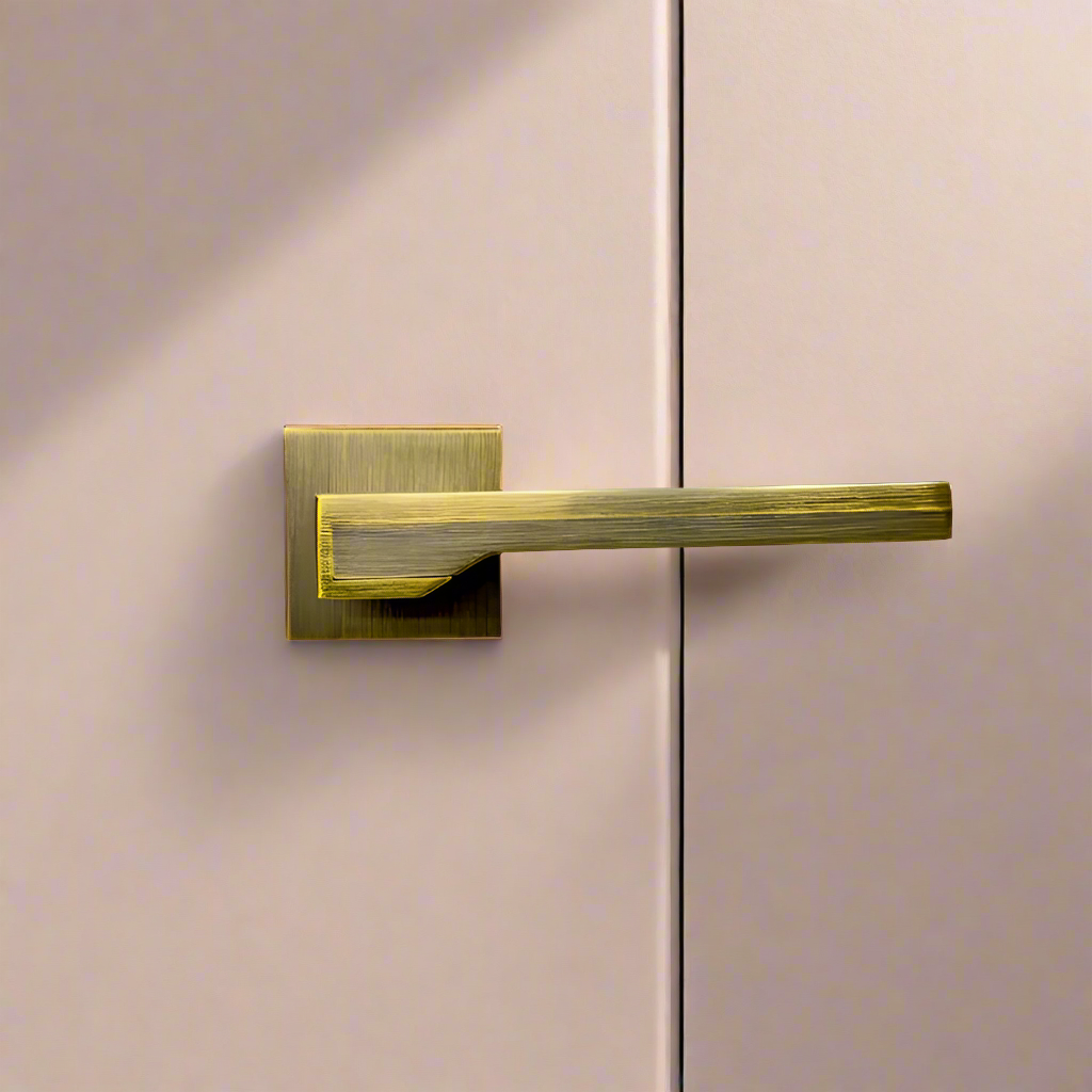 Handle on Straight Square Rose With Straight Square Key Escutcheons WAB