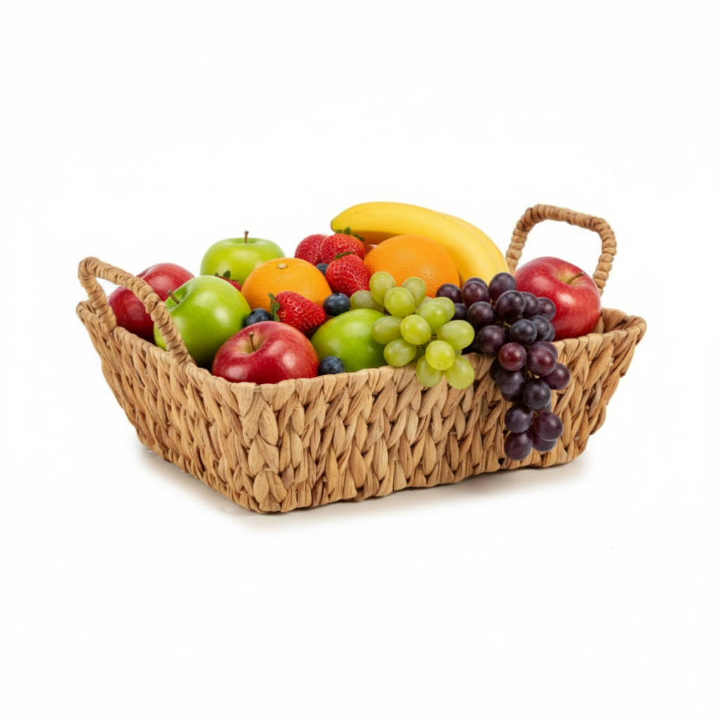 High Rectangular Straw Centerpiece Basket With Handle